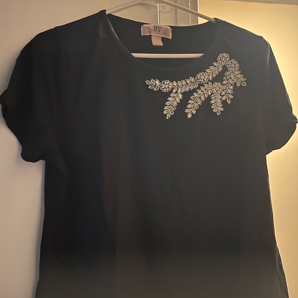 by & by Black Top with Silver Embellishments
